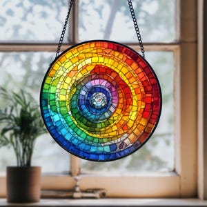 Rainbow Spiral Stained Glass Suncatcher: Handmade Window Art