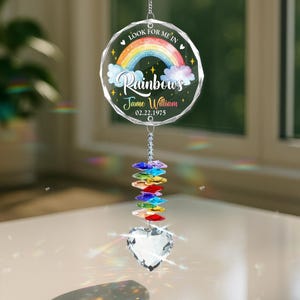 Look For Me In Rainbows Personalized Crystal Suncatcher, Memorial Gift, Loss of Father Gift, Memorial Suncatcher, Rainbow Suncatcher