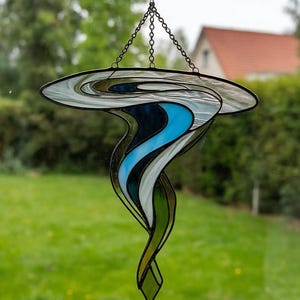 Stained Glass Tornado Suncatcher: Handmade Storm Cloud Window Hanging