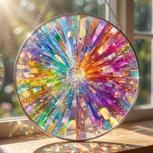Rainbow Suncatcher Crystal Prism, Holographic Stained Glass Window Hanging, Summer Home Decor, Unique Gardening Gift for Mom or Grandma