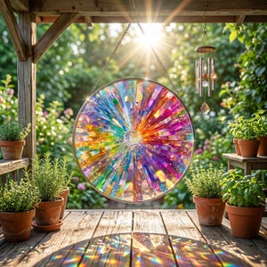 Rainbow Sunburst Suncatcher, Prism Window Hanging, Colorful Light Catcher, Boho Decor, Positive Energy Gift
